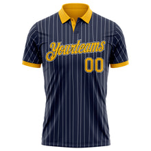 Load image into Gallery viewer, Custom Navy White Pinstripe-Gold Performance Polo Shirt
