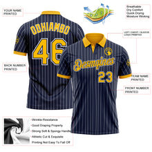 Load image into Gallery viewer, Custom Navy White Pinstripe-Gold Performance Polo Shirt
