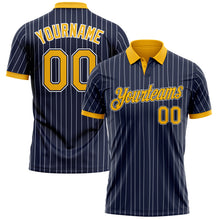 Load image into Gallery viewer, Custom Navy White Pinstripe-Gold Performance Polo Shirt
