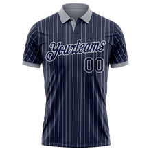 Charger l'image dans la galerie, Custom Navy White Pinstripe-Gray Performance Polo Shirt
