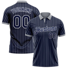 Charger l'image dans la galerie, Custom Navy White Pinstripe-Gray Performance Polo Shirt
