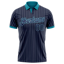 Laden Sie das Bild in den Galerie-Viewer, Custom Navy White Pinstripe-Teal Performance Polo Shirt
