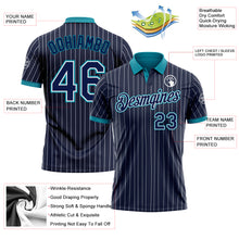 Laden Sie das Bild in den Galerie-Viewer, Custom Navy White Pinstripe-Teal Performance Polo Shirt
