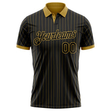 Laden Sie das Bild in den Galerie-Viewer, Custom Black Old Gold Pinstripe-Old Gold Performance Polo Shirt
