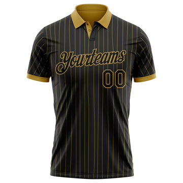 Custom Black Old Gold Pinstripe-Old Gold Performance Polo Shirt
