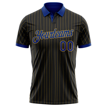 Custom Black Old Gold Pinstripe-Royal Performance Polo Shirt