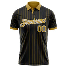 Загрузить изображение в средство просмотра галереи, Custom Black Old Gold Pinstripe-White Performance Polo Shirt
