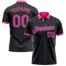 Загрузить изображение в средство просмотра галереи, Custom Black Light Blue Pinstripe-Pink Performance Polo Shirt

