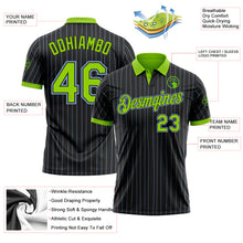 Загрузить изображение в средство просмотра галереи, Custom Black Light Blue Pinstripe Neon Green-Light Blue Performance Polo Shirt

