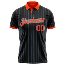 Load image into Gallery viewer, Custom Black Light Blue Pinstripe-Orange Performance Polo Shirt
