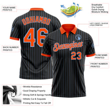 Load image into Gallery viewer, Custom Black Light Blue Pinstripe-Orange Performance Polo Shirt
