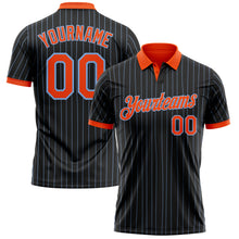 Load image into Gallery viewer, Custom Black Light Blue Pinstripe-Orange Performance Polo Shirt
