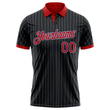 Load image into Gallery viewer, Custom Black Light Blue Pinstripe-Red Performance Polo Shirt
