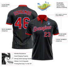 Load image into Gallery viewer, Custom Black Light Blue Pinstripe-Red Performance Polo Shirt
