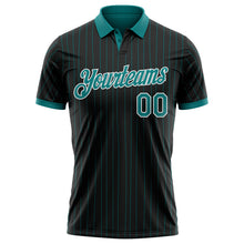 Загрузить изображение в средство просмотра галереи, Custom Black Teal Pinstripe-White Performance Polo Shirt
