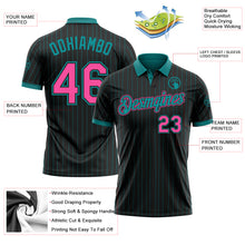 Charger l'image dans la galerie, Custom Black Teal Pinstripe-Pink Performance Polo Shirt
