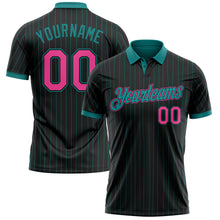 Charger l'image dans la galerie, Custom Black Teal Pinstripe-Pink Performance Polo Shirt
