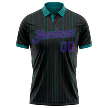 Load image into Gallery viewer, Custom Black Teal Pinstripe-Purple Performance Polo Shirt
