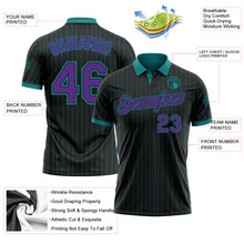 Load image into Gallery viewer, Custom Black Teal Pinstripe-Purple Performance Polo Shirt
