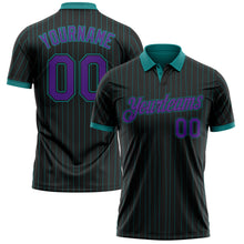 Load image into Gallery viewer, Custom Black Teal Pinstripe-Purple Performance Polo Shirt
