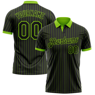 Custom Black Neon Green Pinstripe-Neon Green Performance Polo Shirt