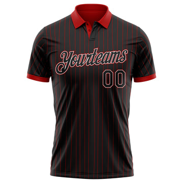 Custom Black Red Pinstripe-White Performance Polo Shirt