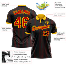 Charger l'image dans la galerie, Custom Black Red Pinstripe-Yellow Performance Polo Shirt
