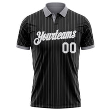 Загрузить изображение в средство просмотра галереи, Custom Black Gray Pinstripe-White Performance Polo Shirt
