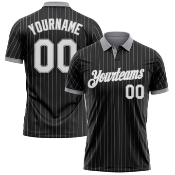 Custom Black Gray Pinstripe-White Performance Polo Shirt