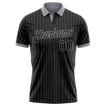 Custom Black Gray Pinstripe-Gray Performance Polo Shirt