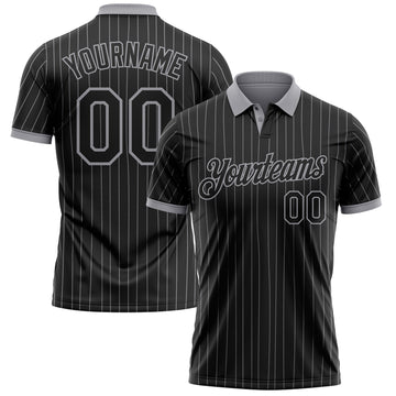 Custom Black Gray Pinstripe-Gray Performance Polo Shirt