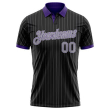 Charger l'image dans la galerie, Custom Black Gray Pinstripe Purple-White Performance Polo Shirt
