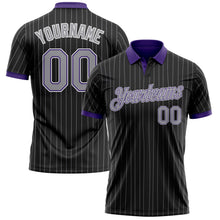 Charger l'image dans la galerie, Custom Black Gray Pinstripe Purple-White Performance Polo Shirt
