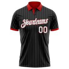 Laden Sie das Bild in den Galerie-Viewer, Custom Black Gray Pinstripe White-Red Performance Polo Shirt
