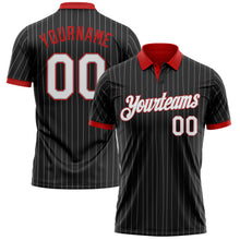 Laden Sie das Bild in den Galerie-Viewer, Custom Black Gray Pinstripe White-Red Performance Polo Shirt

