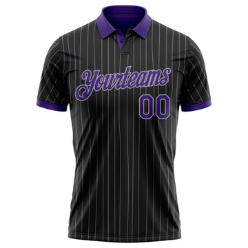 Custom Black Gray Pinstripe-Purple Performance Polo Shirt