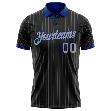 Custom Black Gray Pinstripe-Royal Performance Polo Shirt