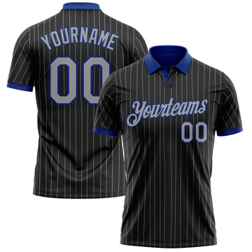Custom Black Gray Pinstripe-Royal Performance Polo Shirt