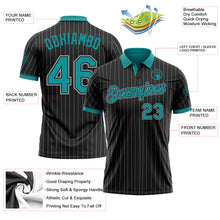 Загрузить изображение в средство просмотра галереи, Custom Black Gray Pinstripe-Teal Performance Polo Shirt
