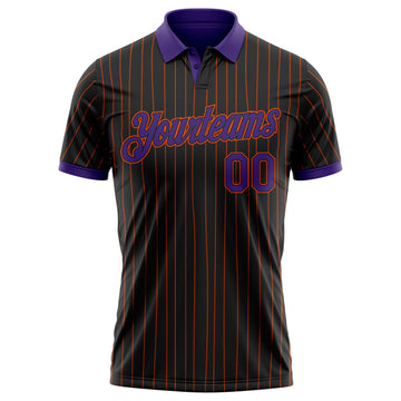 Custom Black Orange Pinstripe-Purple Performance Polo Shirt