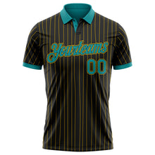 Charger l'image dans la galerie, Custom Black Yellow Pinstripe-Teal Performance Polo Shirt
