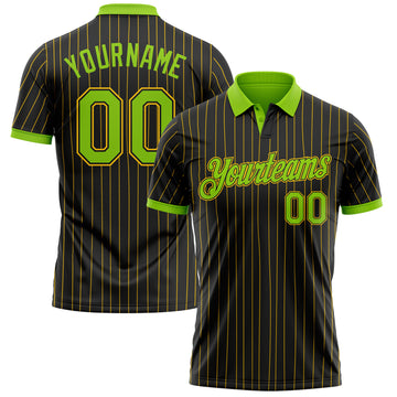 Custom Black Yellow Pinstripe-Neon Green Performance Polo Shirt