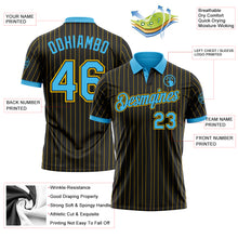 Load image into Gallery viewer, Custom Black Yellow Pinstripe-Sky Blue Performance Polo Shirt
