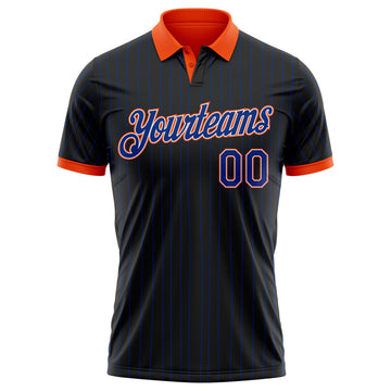 Custom Black Royal Pinstripe White-Orange Performance Polo Shirt