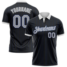 Load image into Gallery viewer, Custom Black Royal Pinstripe Gray-White Performance Polo Shirt
