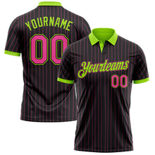 Charger l'image dans la galerie, Custom Black Pink Pinstripe-Neon Green Performance Polo Shirt
