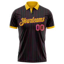 Загрузить изображение в средство просмотра галереи, Custom Black Pink Pinstripe-Yellow Performance Polo Shirt
