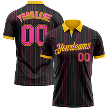Загрузить изображение в средство просмотра галереи, Custom Black Pink Pinstripe-Yellow Performance Polo Shirt
