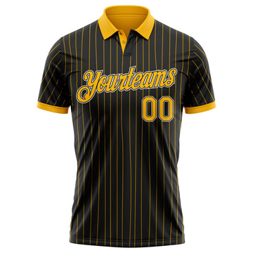 Custom Black Gold Pinstripe-White Performance Polo Shirt