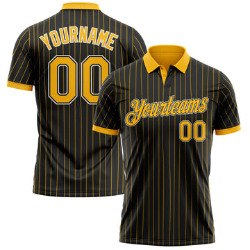 Custom Black Gold Pinstripe-White Performance Polo Shirt